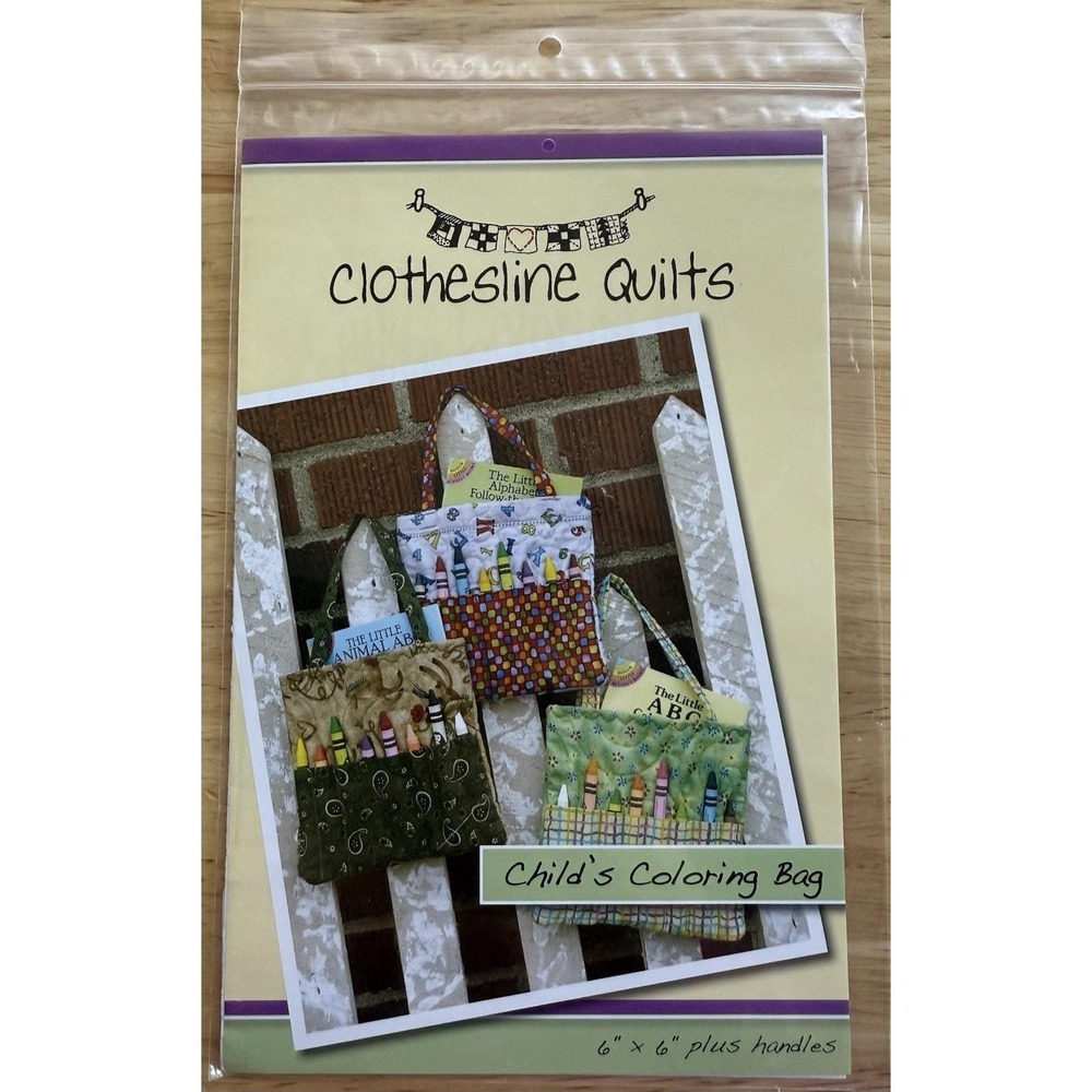 Clothesline‎ Quilts Child's Coloring Bag 6"x6" w Handles Sewing Pattern Uncut